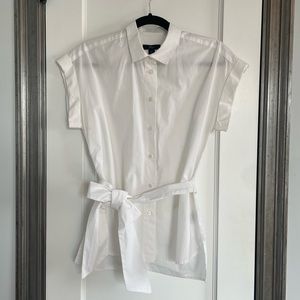 J.Crew Button-Front Tie-waist Cotton Top, in White, Petite Small